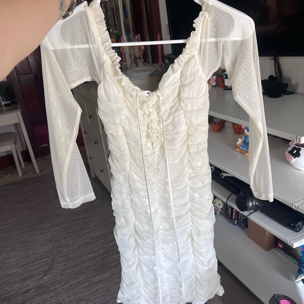 Off shoulder White Ruched Dress
